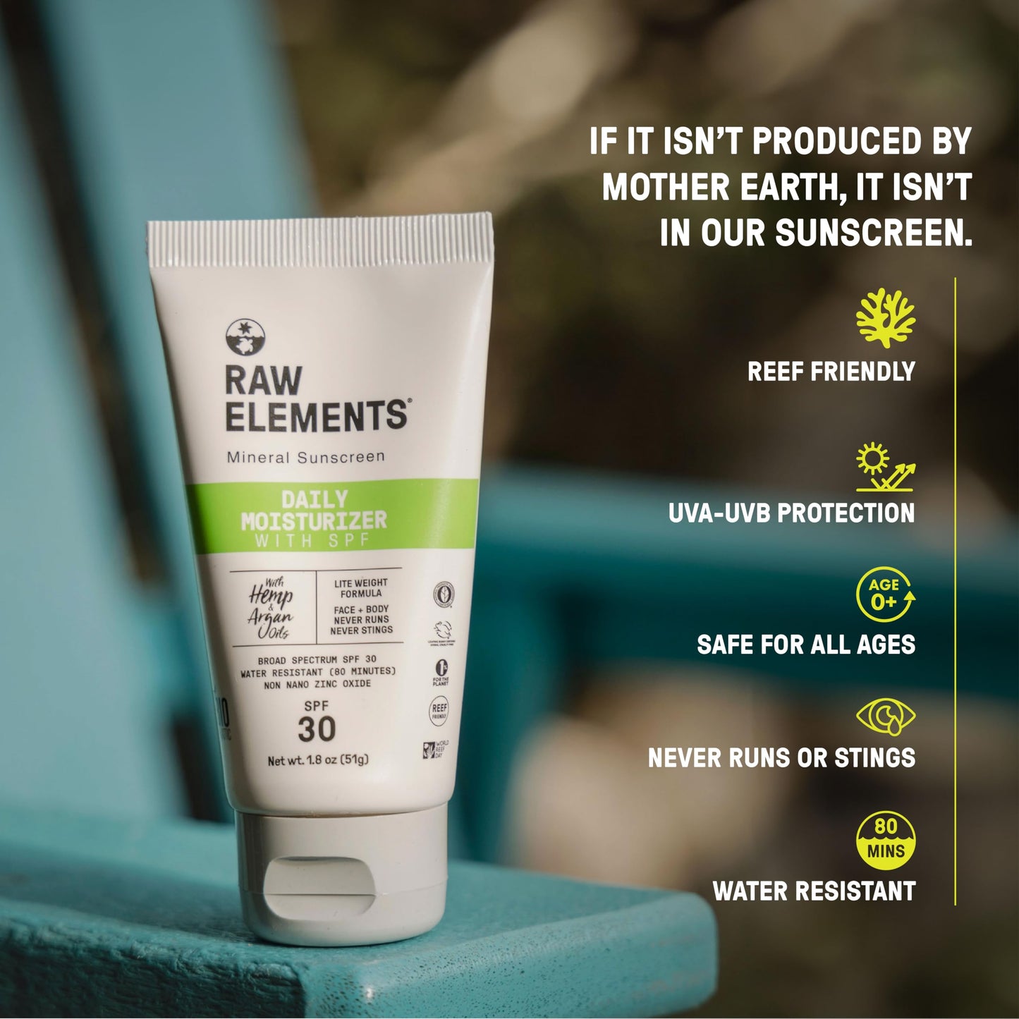 Raw Elements Daily Lifestyle Moisturizer Bio-Resin Tube - SPF 30, UVA-UVB Protection, Non-Nano Zinc, Reef-Safe, Water Resistant, 1.8 oz Beauty & Personal Care Raw Elements