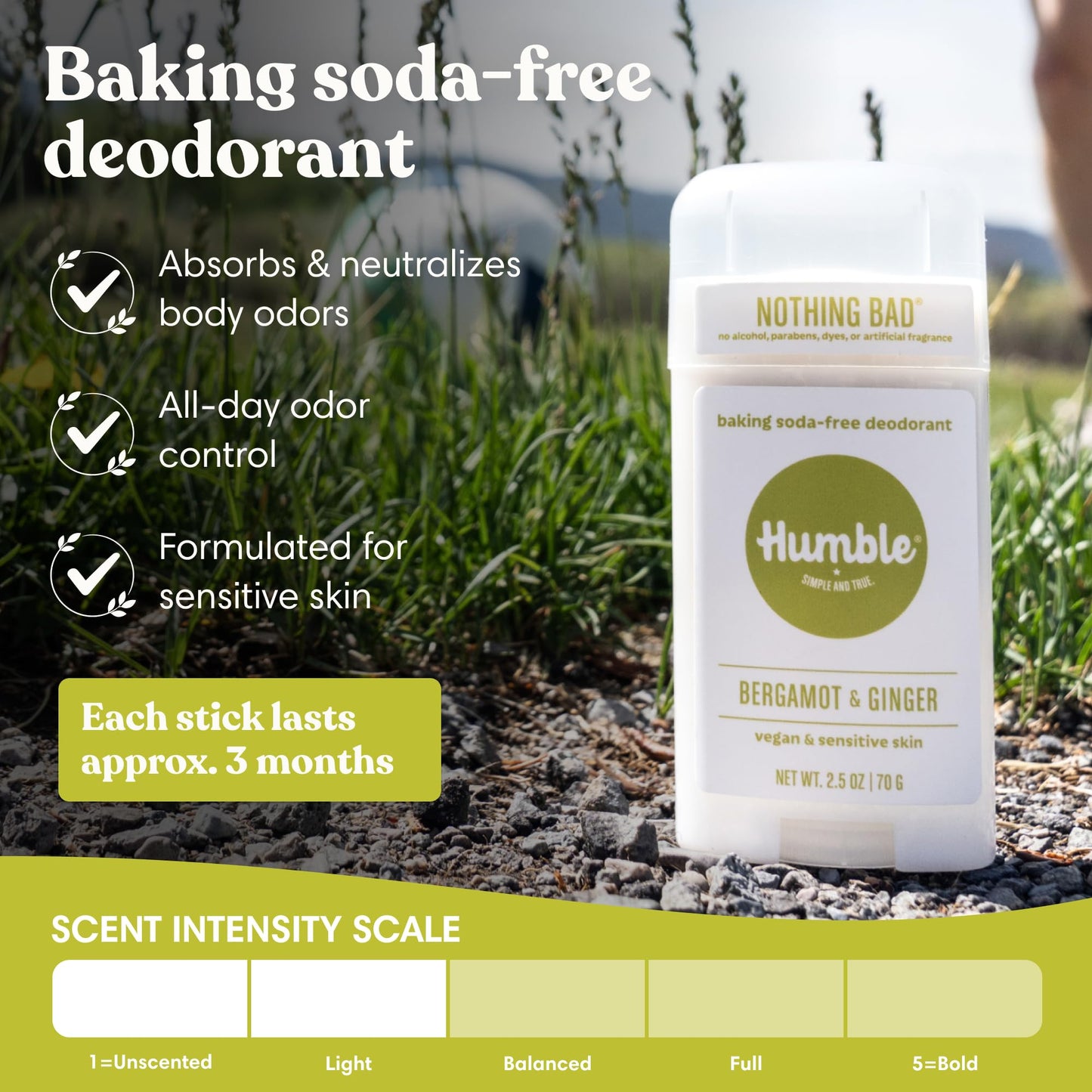 Humble Aluminum-Free Deodorant for Women & Men, Bergamot & Ginger - Baking Soda-Free Natural Deodorant Stick for Sensitive Skin with Essential Oils Beauty and Personal Care HUMBLE SIMPLE AND TRUE.
