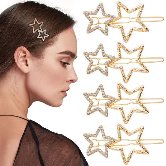 OIIKI Hair Clip, 8pcs Gold Star Hair Barrettes, Hollow Geometric Hair Pins with Rhinestone, Elegant Metal Hair Clips for Women Girls Hair Styling Beauty & Personal Care OIIKI
