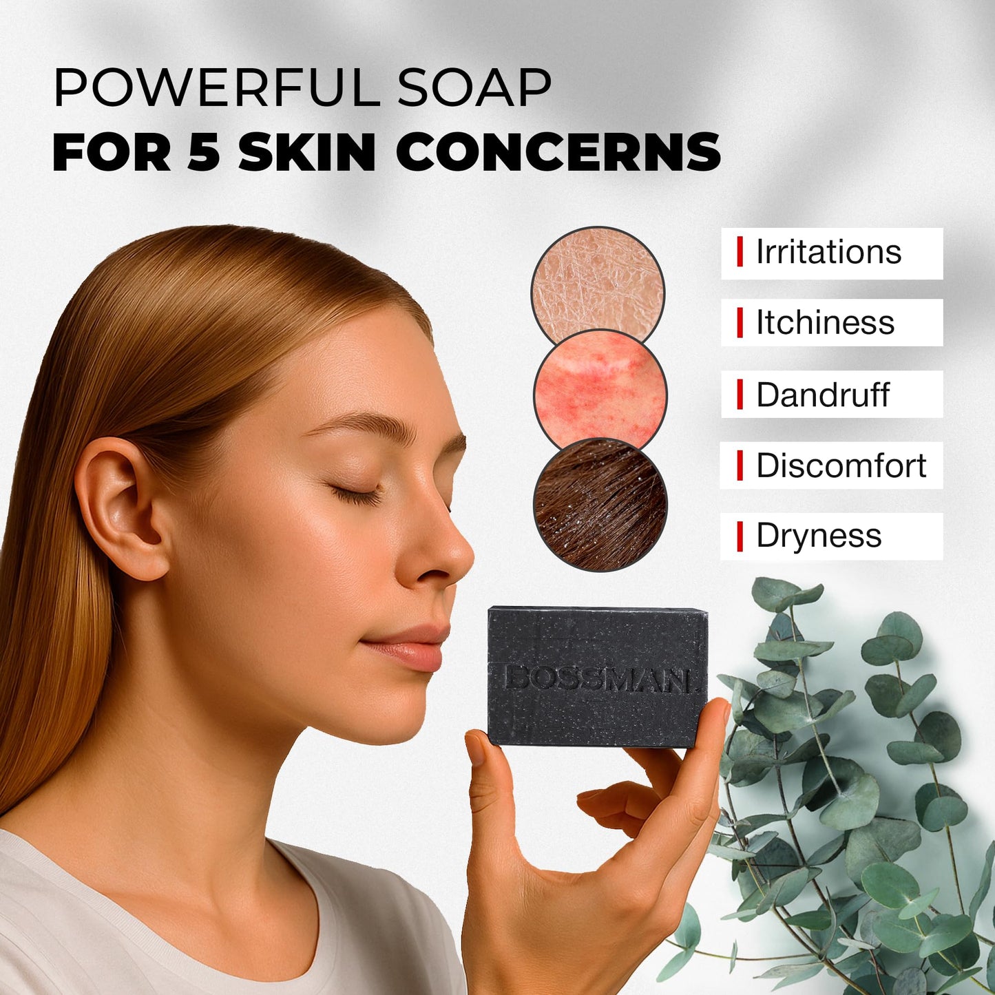Bossman 3-Pack 4-in-1 Charcoal Soap Bar (4 oz) - Bar Soap for Men - All-Natural Beard Wash, Shampoo, Body Wash & Shaving Solution - Eucalyptus & Tea Beauty & Personal Care Bossman