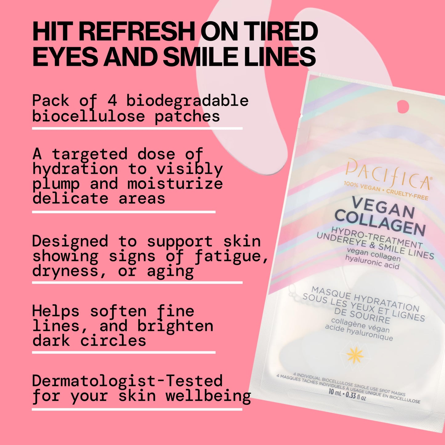 Pacifica Vegan Collagen Undereye & Smile Line Patches - Hydrating Hydro-Treatment Mask for Fine Lines & Wrinkles, Plumping Under Eye & Laugh Line Gel Beauty & Personal Care Pacifica