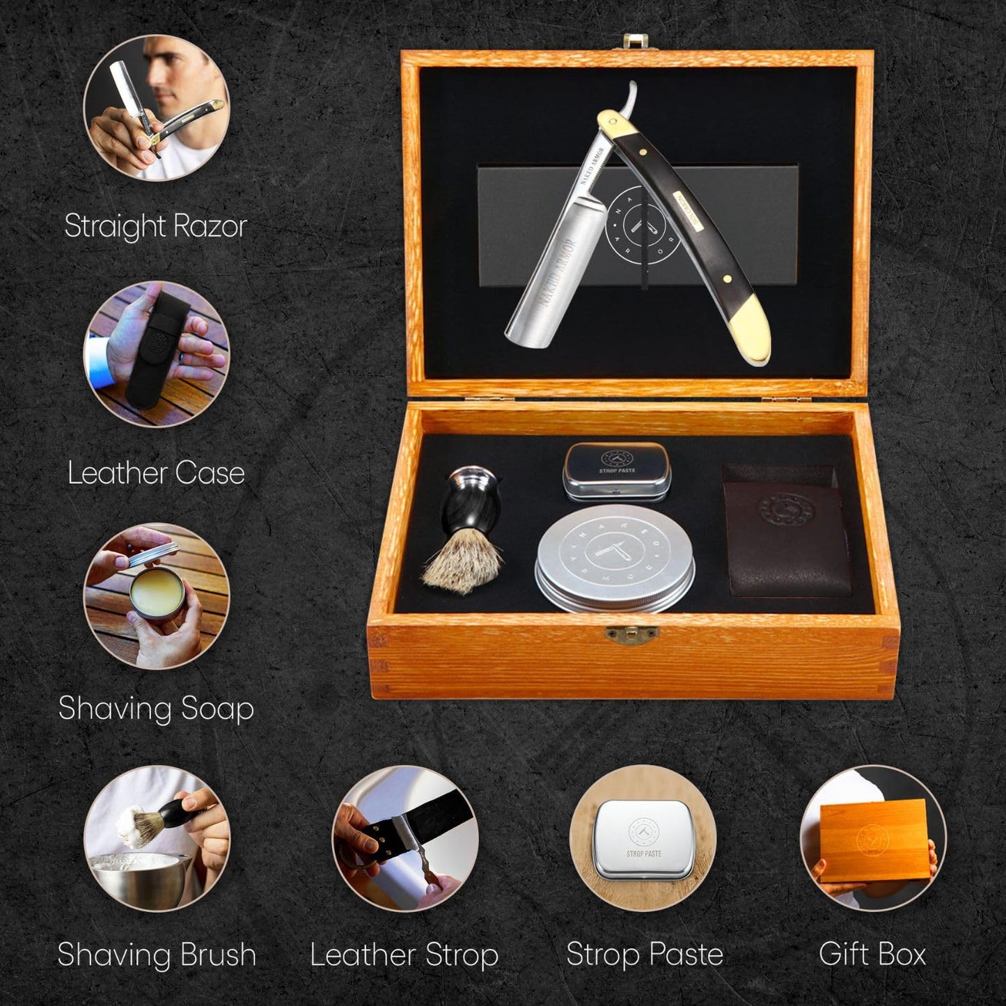 Best Straight Razor Set - Shave Ready Straight Razor Kit, Solid Straight Edge Razor Shaver, Biblical Wood Handle, Japanese Steel, Mens Straight Edge Beauty and Personal Care Naked Armor