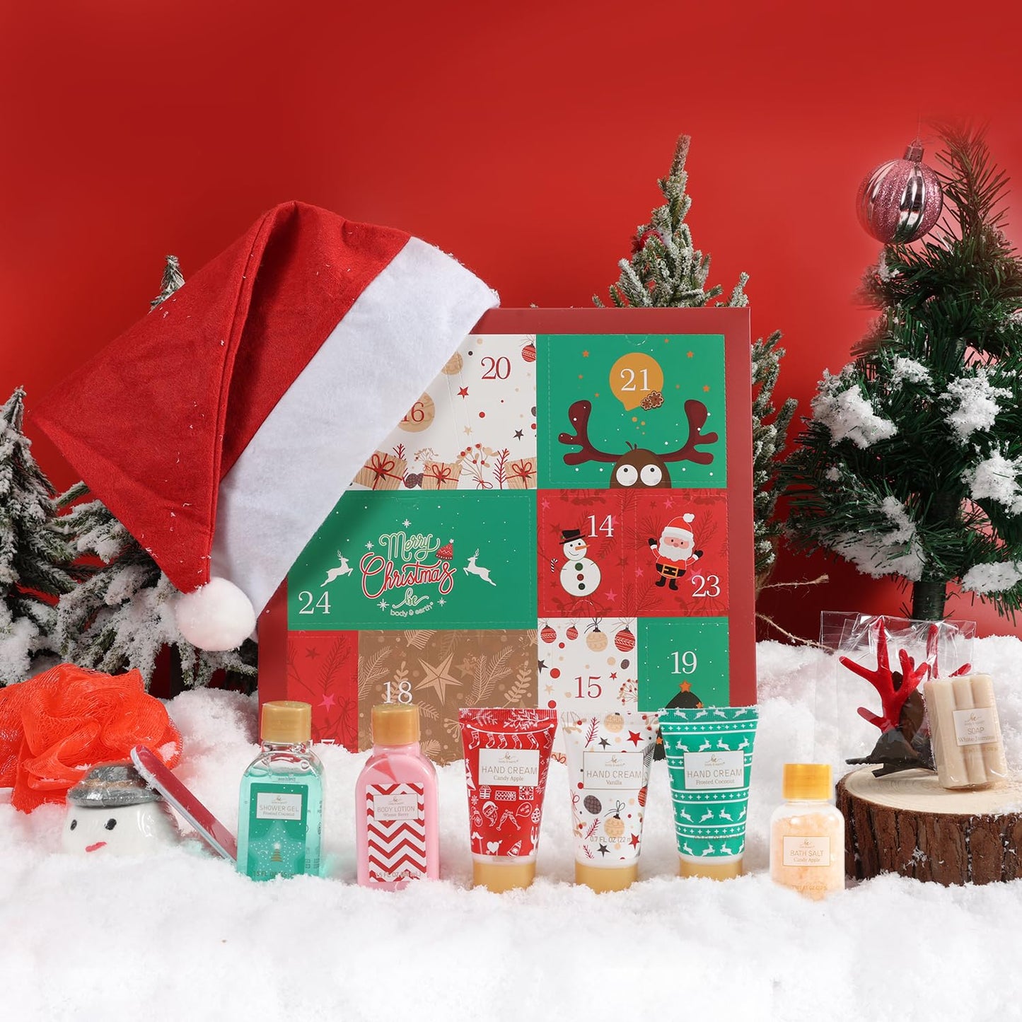 Christmas Advent Calendar 2025, 12 Days of Holiday Advent Calendar for Women, BODY & EARTH Spa Gift Baskets with Snowman Bath Bomb, Scented Candle Beauty and Personal Care BODY & EARTH