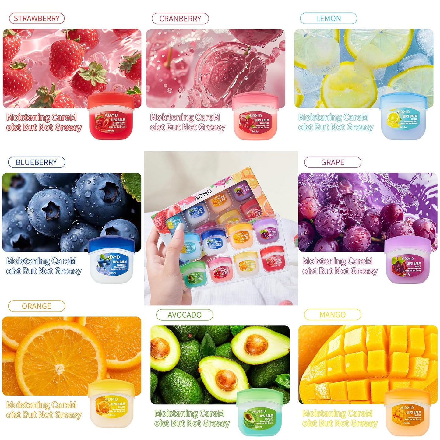 8-Pack Fruit Flavor Lip Balm Set, Mini Lip Mask for Daily Moisture & Overnight Care Helps Soothe Dry Lips Beauty & Personal Care ADMD