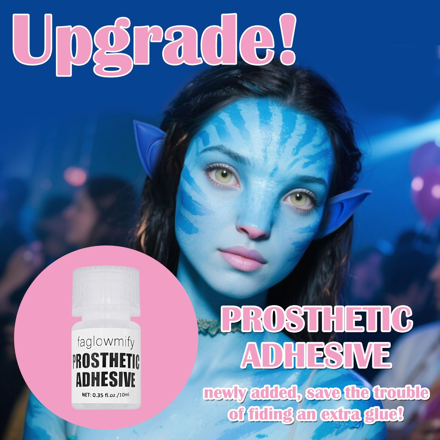 8pcs Avatar Makeup Kit,Navy Blue White Face Paint, Royal Blue Face Paint for Smurf Mystique Cosplay,Lip Gloss,White UV Eyeliner, Short Elf Ears,Single Beauty & Personal Care faglowmify