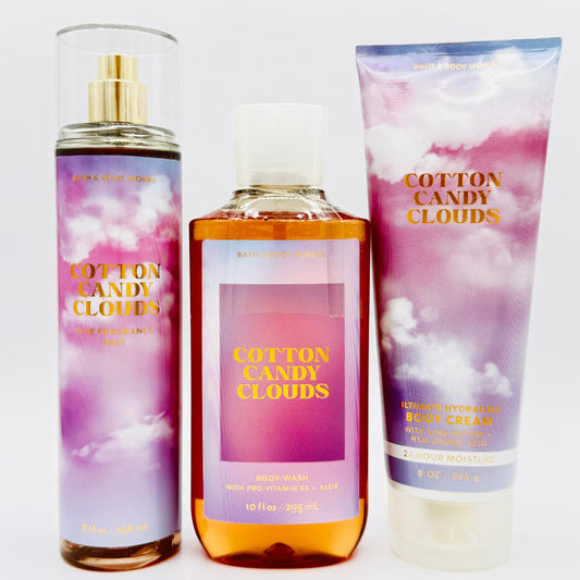 Bath & Body Works Cotton Candy Clouds 3-Piece Set - Includes: Fine Fragrance Mist, Body Wash and Ultimate Hydration Body Cream Beauty and Personal Care Bath & Body Works