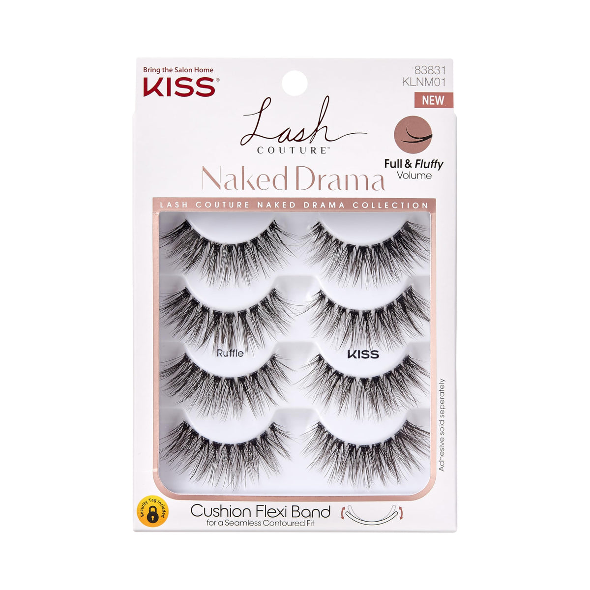 KISS Lash Couture Naked Drama Collection False Eyelashes Multipack 01 with Cushion Flexi Band, Style 'Ruffle', Full & Fluffy Volume, 4 Pairs Fake