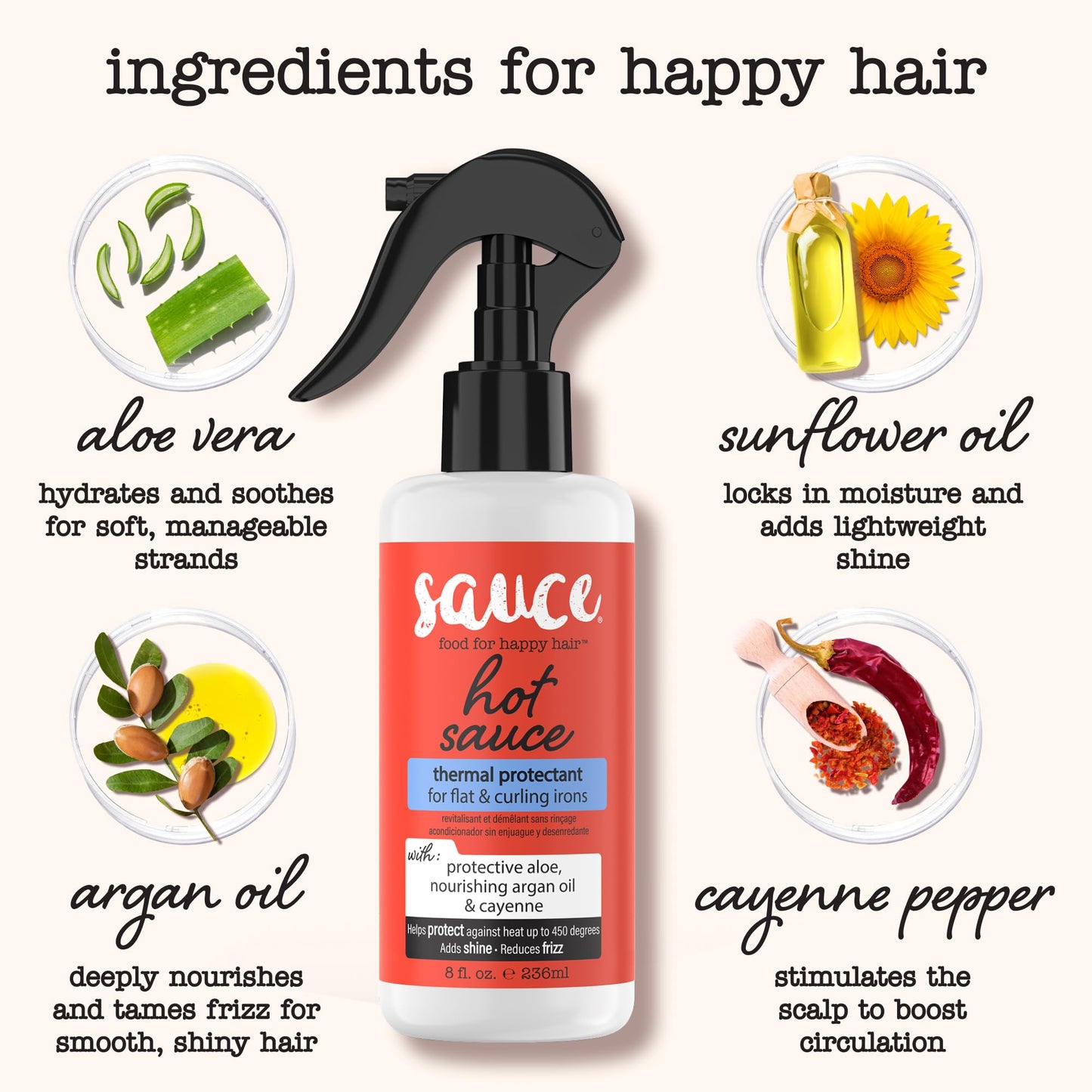SAUCE BEAUTY Hair Heat Protectant Spray (8 Fl Oz) Hot Sauce Thermal Protectant Spray with Argan Oil, Aloe & Cayenne, Anti Frizz & Adds Shine, Blow Dry Beauty & Personal Care SAUCE BEAUTY