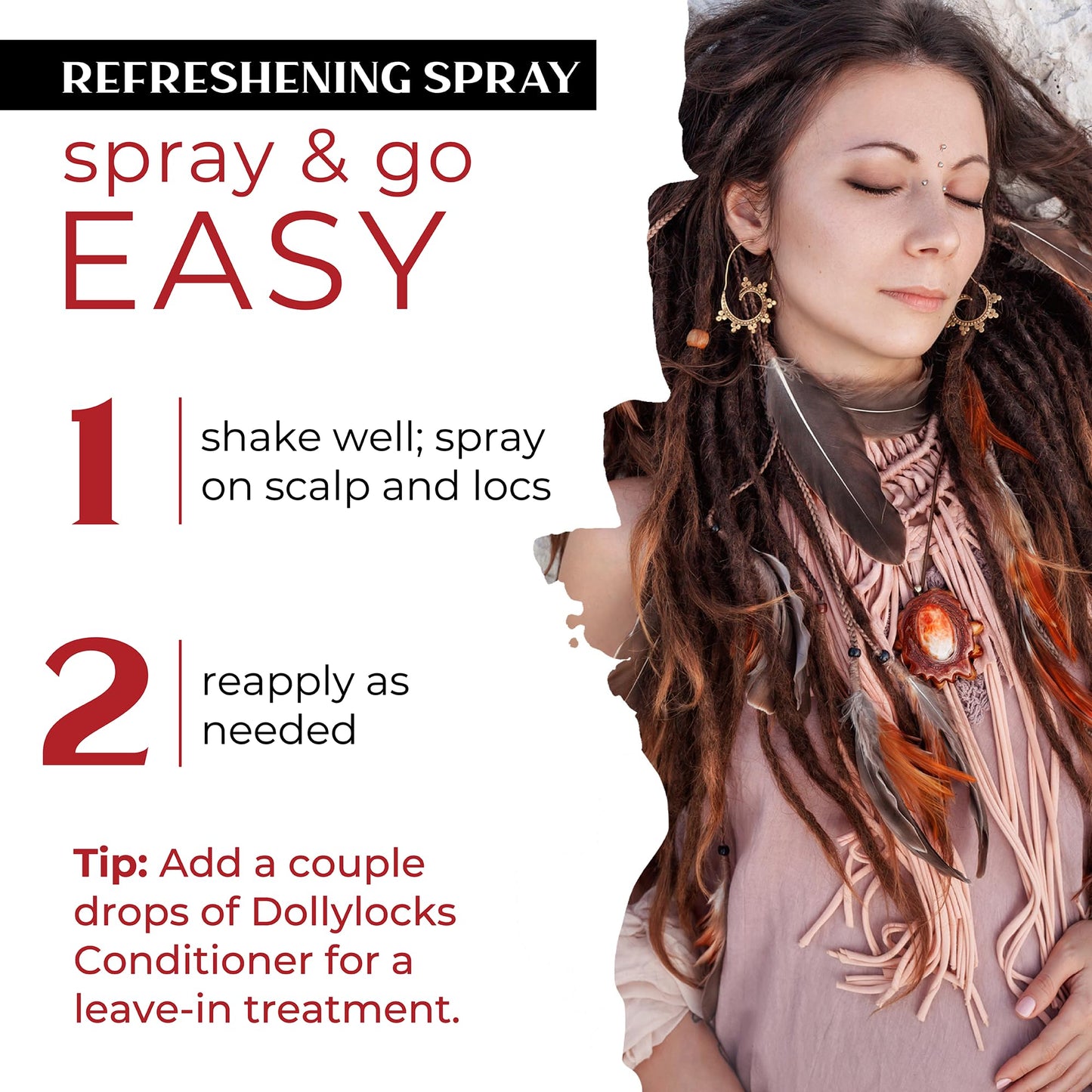 Dollylocks Refreshening Spray for Locs, Braids, Extensions, Dreadlocks | Rosemary Peppermint Lemon | Plant-based, Residue-free, Sulfate-free | Refresh Beauty & Personal Care Dollylocks