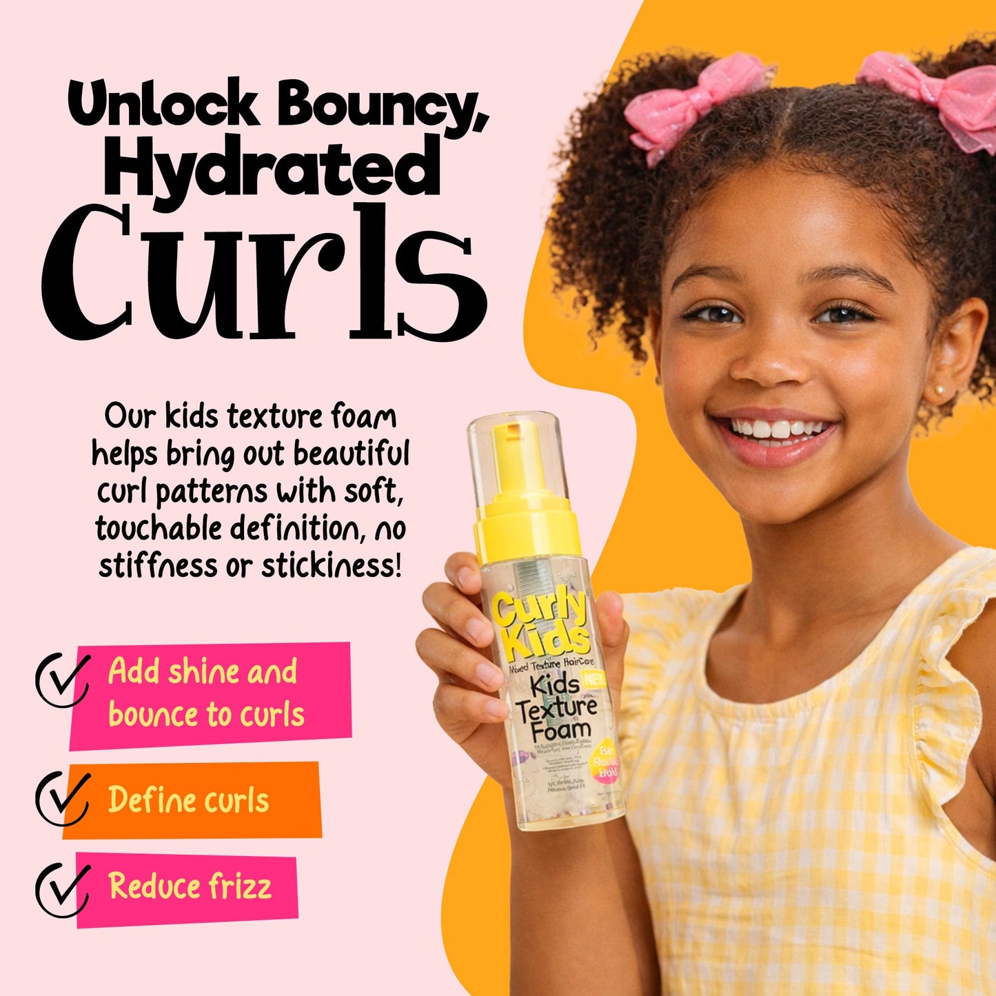 CurlyKids Kids Texture Foam - Lightweight Curl Defining Mousse for Curly, Coily, Kinky & Wavy Hair - Frizz Control, Moisturizing & Shine-Boosting Hair Beauty & Personal Care CurlyKids