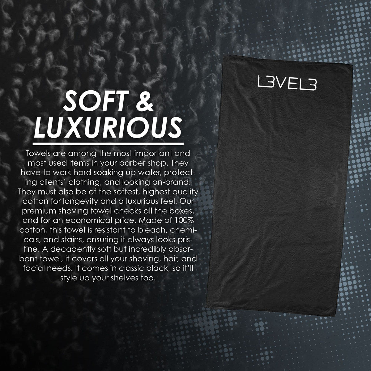 Level 3 Premium Shaving Towel - Soft, Light and Absorbent - Ideal for Haircuts and Shaves, Black