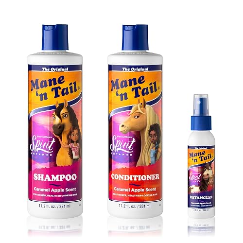 Mane 'n Tail Spirit Untamed Shampoo, Conditioner & Detangler Set - Caramel Apple Scented, Gentle Coconut Oil Formula for Kids, Soft, Silky Hair Beauty & Personal Care Mane 'n Tail