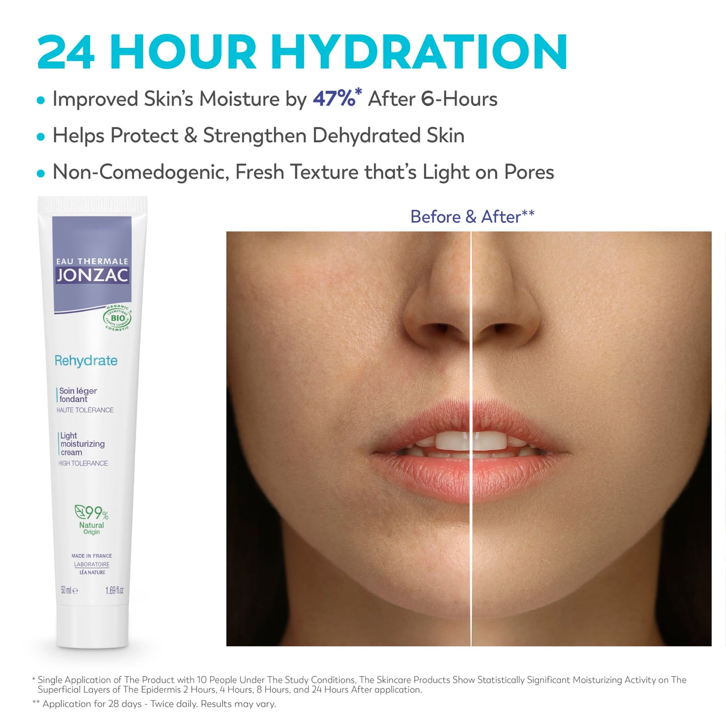 Eau Thermale Jonzac Rehydrate Organic Light Moisturzing Cream for Daily Use - Facial Cream Providing 24hr Hydration with Pure Hyaluronic Acid Beauty & Personal Care JONZAC