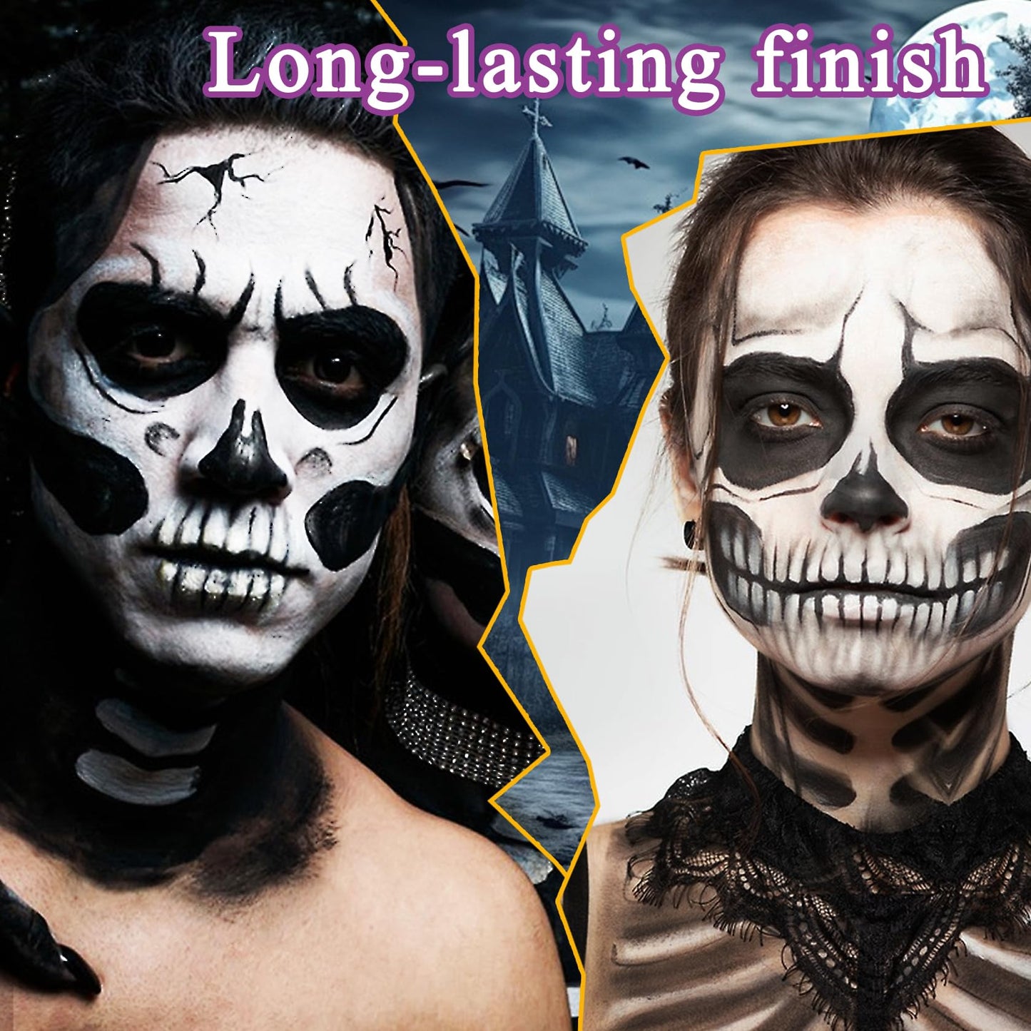 Black White Face & Body Paint Set,Professional Oil Based Face Painting Kit with 2 Brushes,Halloween SFX Makeup Palette Kit for Skull Costume Party Beauty & Personal Care XMXueMei