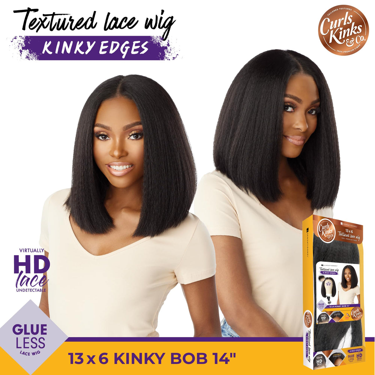 Sensationnel Curls Kinksandco Kinkyedges Wig-Kinky Bob 14 Inch, 1 JETBLACK