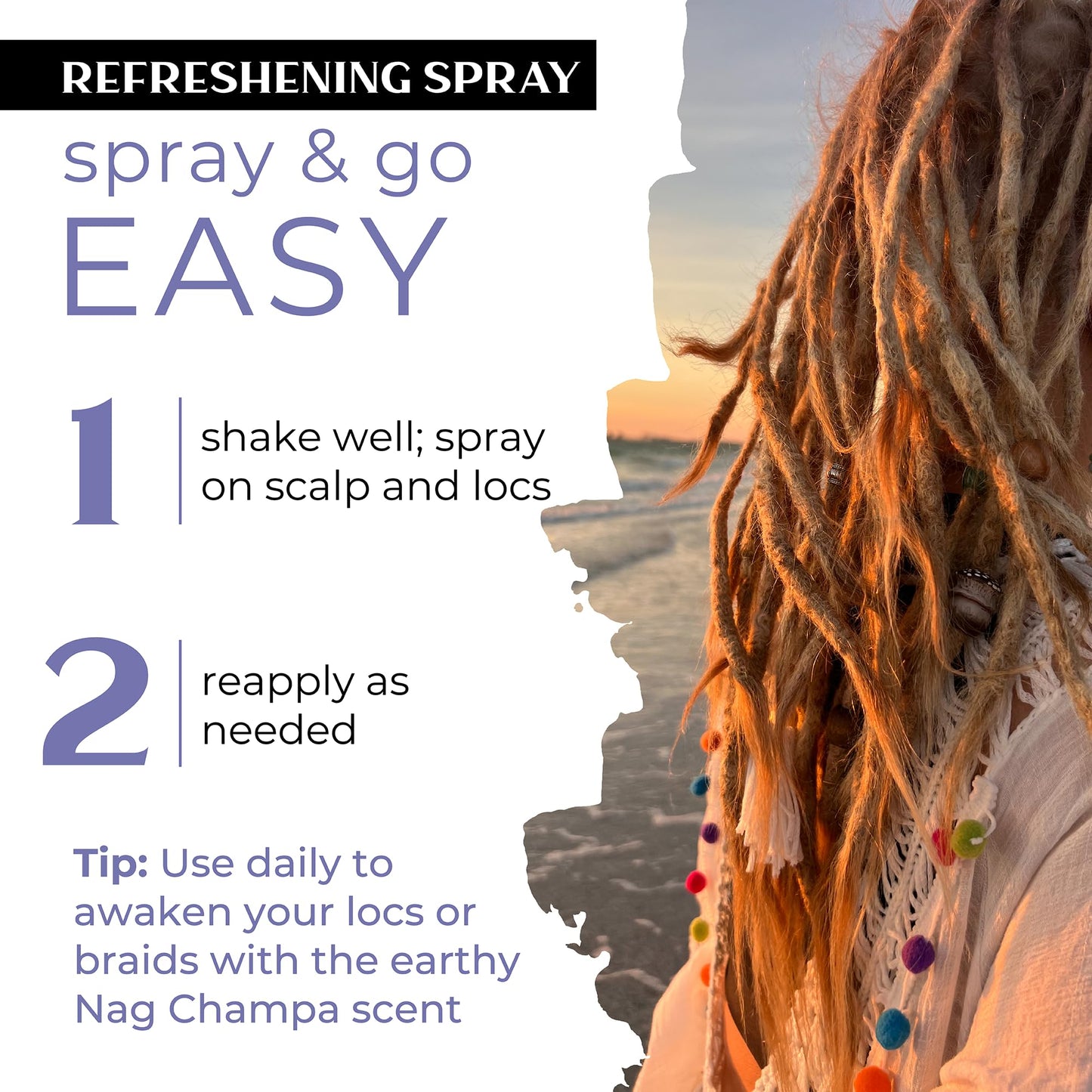 Dollylocks Refreshening Spray for Locs, Braids, Extensions, Dreadlocks | Nag Champa | Plant-based, Residue-free, Sulfate-free | Refresh Moisturizing Beauty & Personal Care Dollylocks