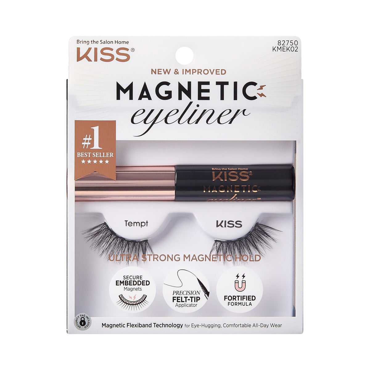 KISS Magnetic False Eyelashes and Eyeliner, ‘Tempt’, 14mm, Easy to Apply, Reusable, No Glue, Flexiband Technology, Precision Felt Tip, Fortified Beauty & Personal Care KISS