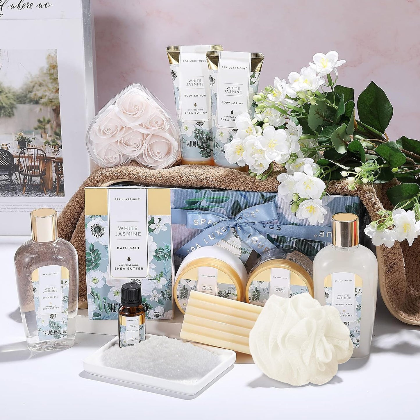 Gift Basket for Women, Spa Luxetique Spa Bath Kit, 12pcs Relaxing Spa Gift Basket with Shower Gel, Bath Salt, Essential Oil, Body Lotion,Mothers Day Beauty and Personal Care spa luxetique