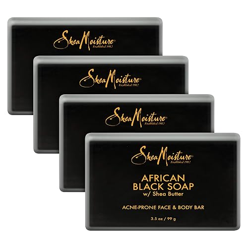 SheaMoisture Face and Body Bar for Oily, Blemish-Prone Skin African Black Soap Paraben Free 3.5 oz 4 Count, facial cleanser Beauty & Personal Care Shea Moisture