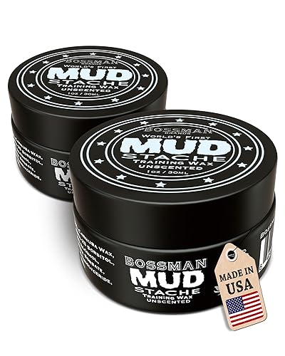 Bossman MUDstache Unscented Mustache Wax for Men (2 oz) - 2 Pack - Strong 24-Hour Hold, Non-Tacky & Easy to Apply for Taming & Styling Beauty & Personal Care Bossman