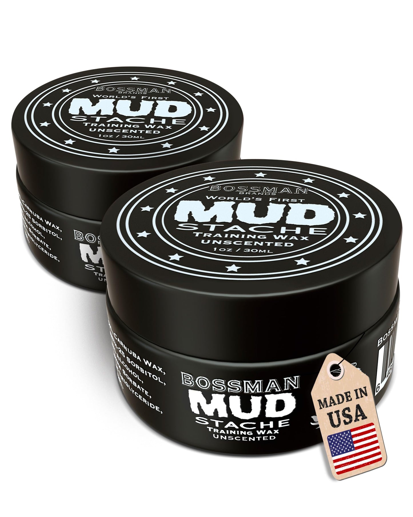 Bossman MUDstache Unscented Mustache Wax for Men (2 oz) - 2 Pack - Strong 24-Hour Hold, Non-Tacky & Easy to Apply for Taming & Styling Beauty & Personal Care Bossman