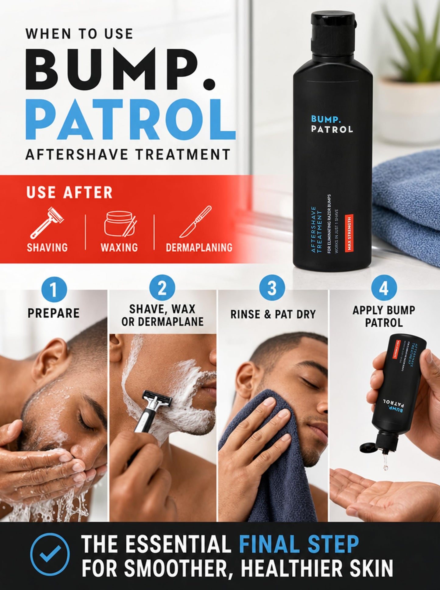 Bump Patrol Maximum Strength Aftershave Treatment Serum - Razor Bump Stopper and Ingrown Hair Treatment for Men and Women, Fast Acting Salicylic Acid Beauty and Personal Care Bump Patrol