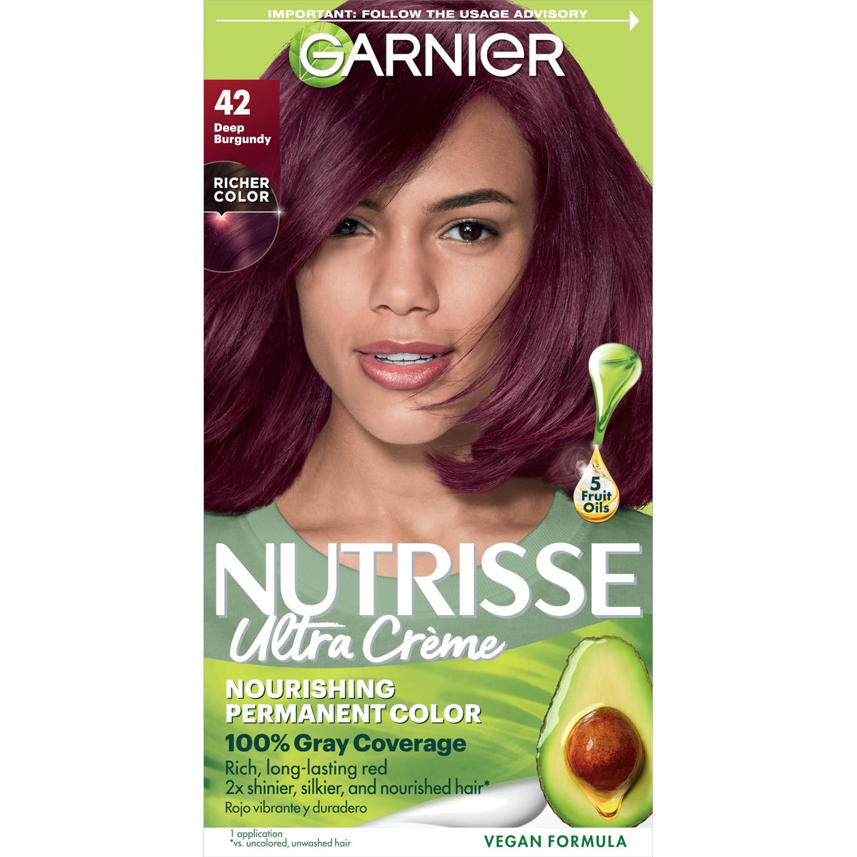 Garnier Hair Color Nutrisse Nourishing Creme, 42 Deep Burgundy (Black Cherry) Red Permanent Hair Dye, 1 Count (Packaging May Vary) Beauty & Personal Care Garnier