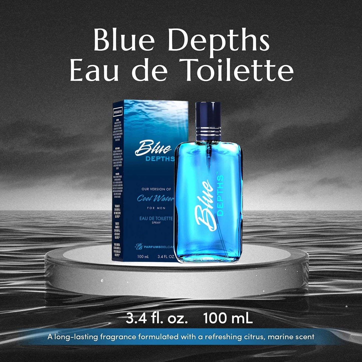 PB ParfumsBelcam Blue Depths Eau de Toilette Fragrance Spray - 3.4 Fl Oz. Fresh Aquatic Cologne for Men with Crisp Citrus, Warm Musk & Amber Scent Beauty & Personal Care PB ParfumsBelcam