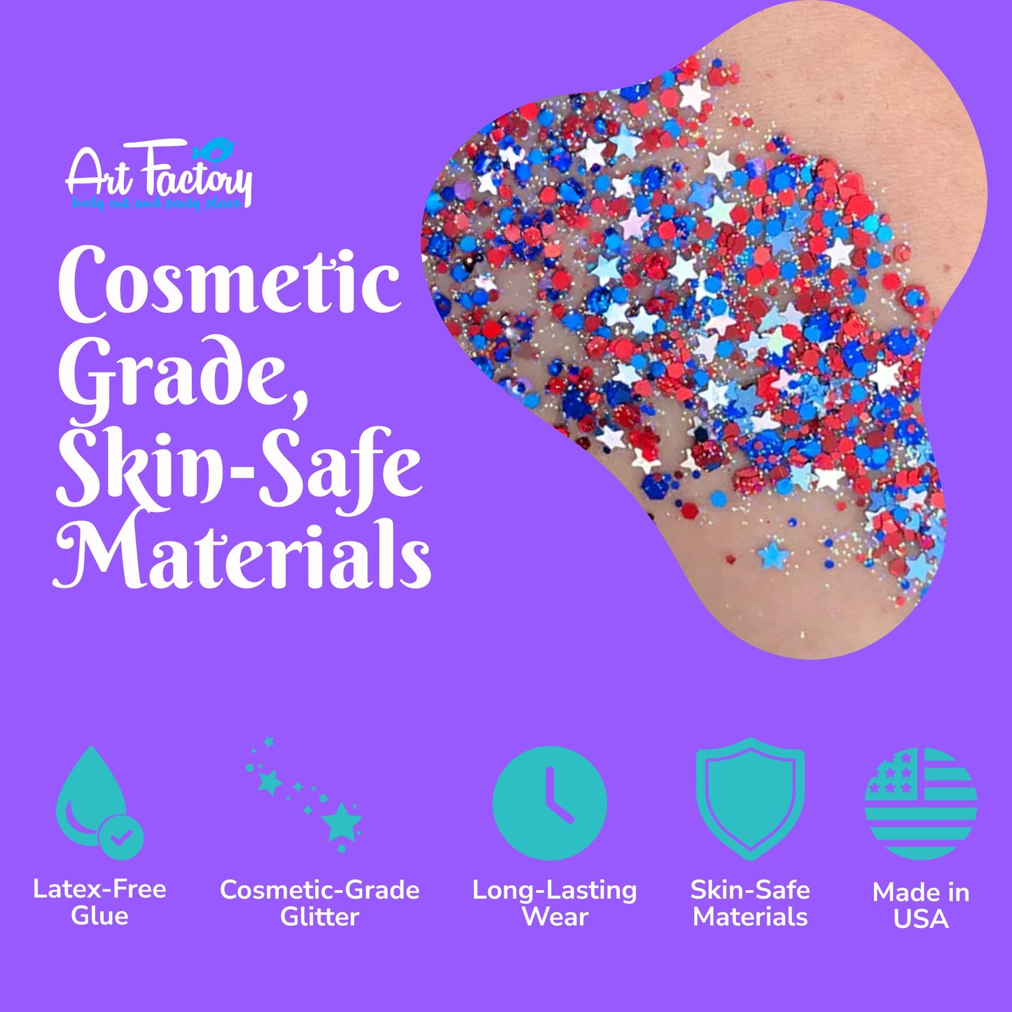 Art Factory Fireworks Body Glitter Gel - Red White and Blue Holographic Cosmetic Glitter for Face, Hair & Body - Patriotic Festival Rave Makeup, Long Beauty & Personal Care Art Factory