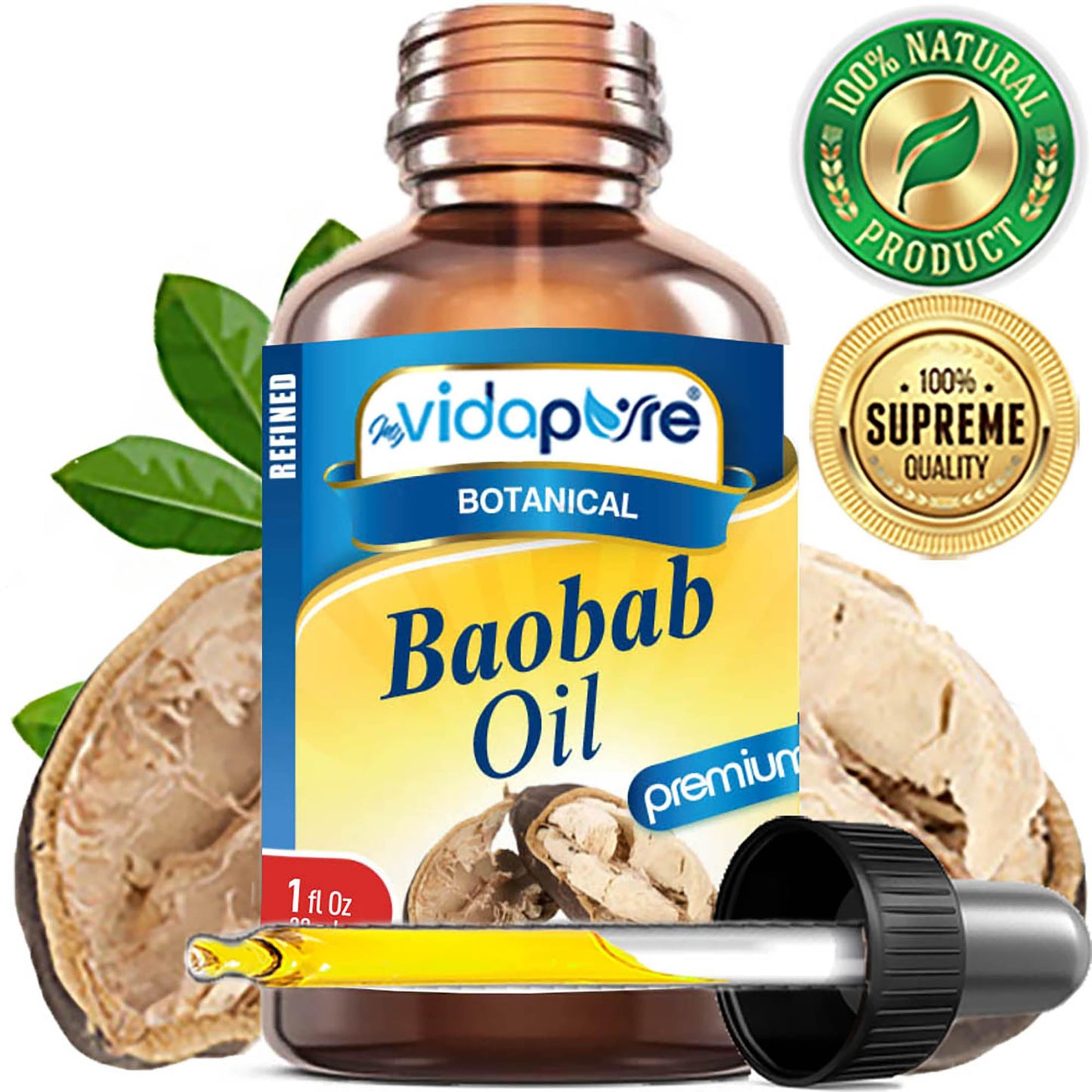 MYVIDAPURE 100% Pure BAOBAB OIL WILD GROWTH RAW for Skin, Hair, Lip and Nail Care. (1 Fl Oz) Beauty & Personal Care MYVIDAPURE