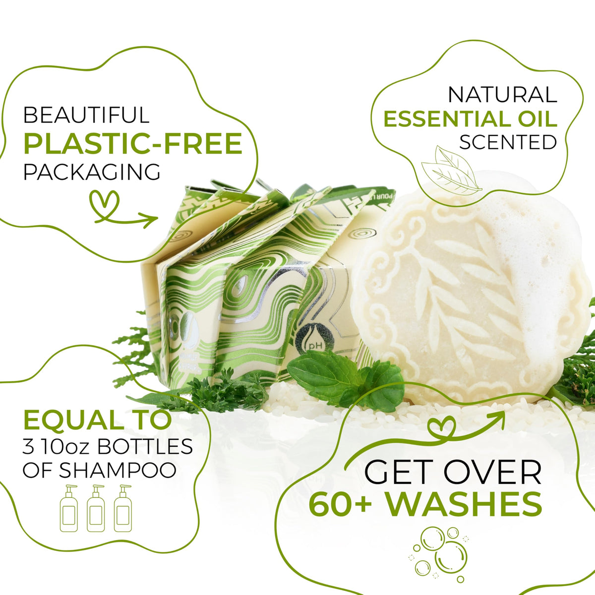 Viori Tea Tree Mint Essential Oil Shampoo Bar Made with Rice Water - Handcrafted All Natural Shampoo Bars - Sulfate Free Beauty & Personal Care Viori