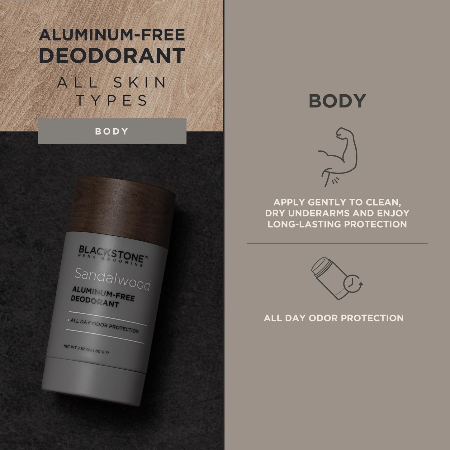 Blackstone Men's Grooming Aluminum-Free Deodorant - All Day Odor Protection - Long Lasting Protection - Sandalwood (2.82 oz) Beauty and Personal Care Blackstone