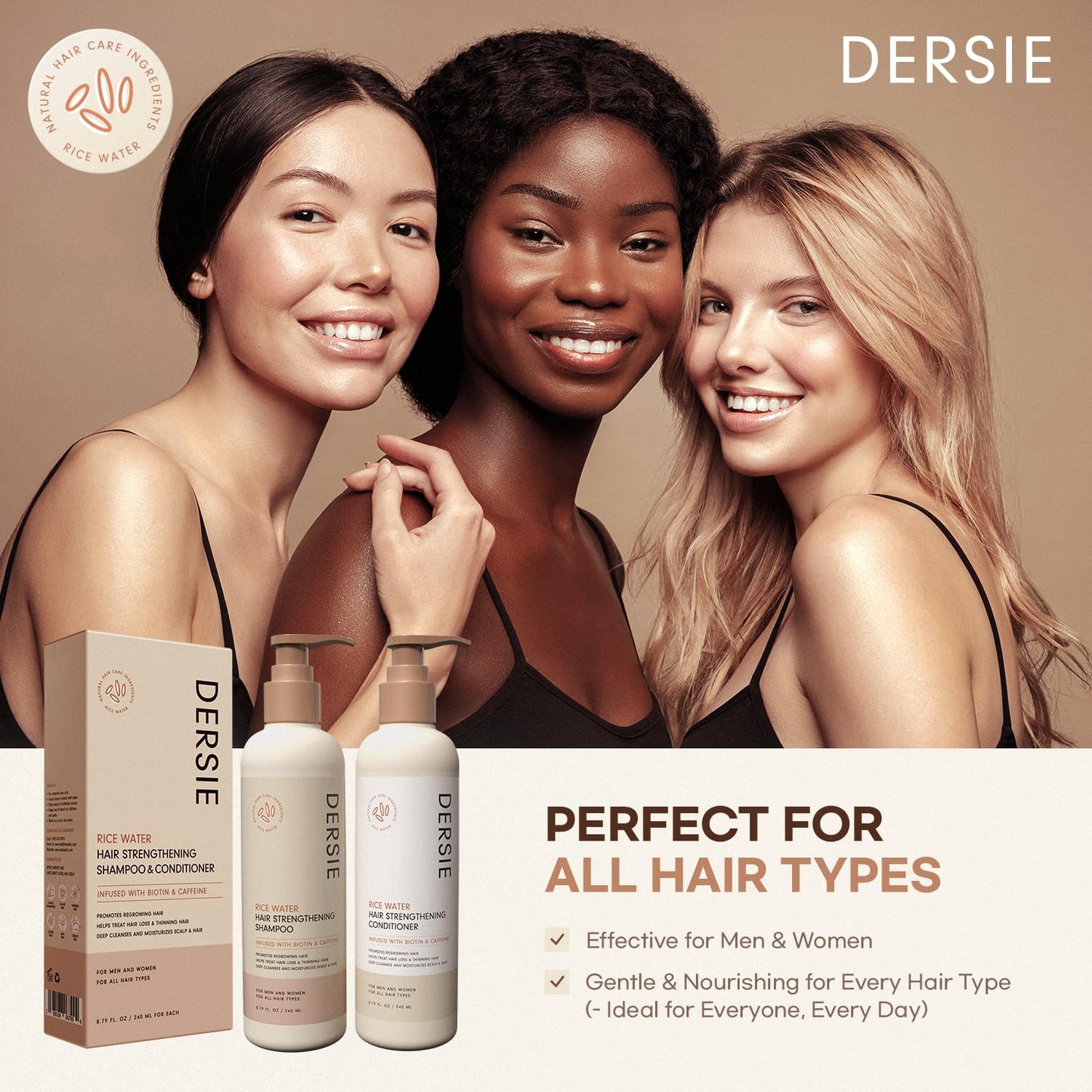 Rice Water Hair Growth Shampoo and Conditioner: Hair Growth Shampoo and Conditioner Infused with Biotin and Caffeine for Thinning Hair (Rice Water Beauty & Personal Care Dersie