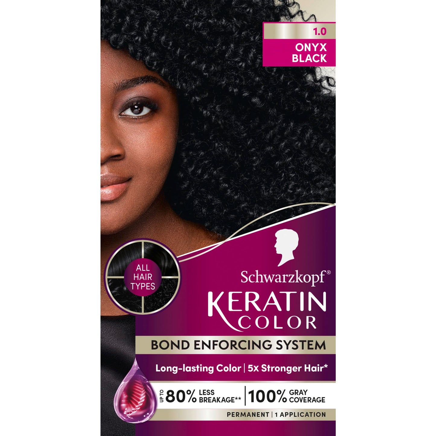 Schwarzkopf Keratin Permanent Hair Dye Cream, 1.0 Black Onyx, Professional Quality Color for Up to 100% Gray Coverage, Bond Enforcing System Beauty & Personal Care Schwarzkopf