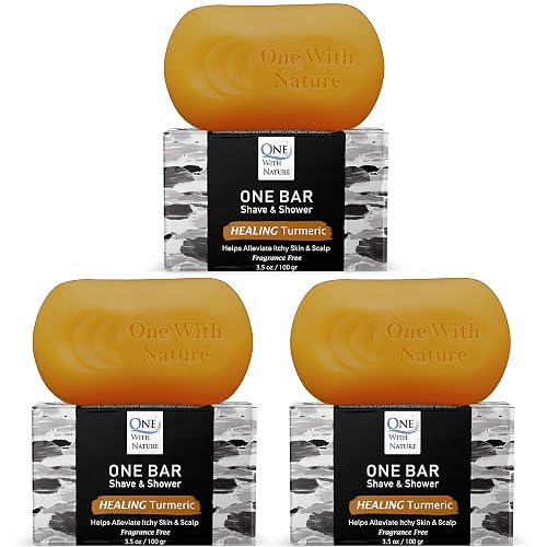 ONE Bar Healing Turmeric, Fragrance Free 3.5 oz 3 Pack - Shave, Shower, Shampoo, face, beard, body, hair/scalp, SuperFAT “oil” Infused: Avocado Beauty & Personal Care One With Nature