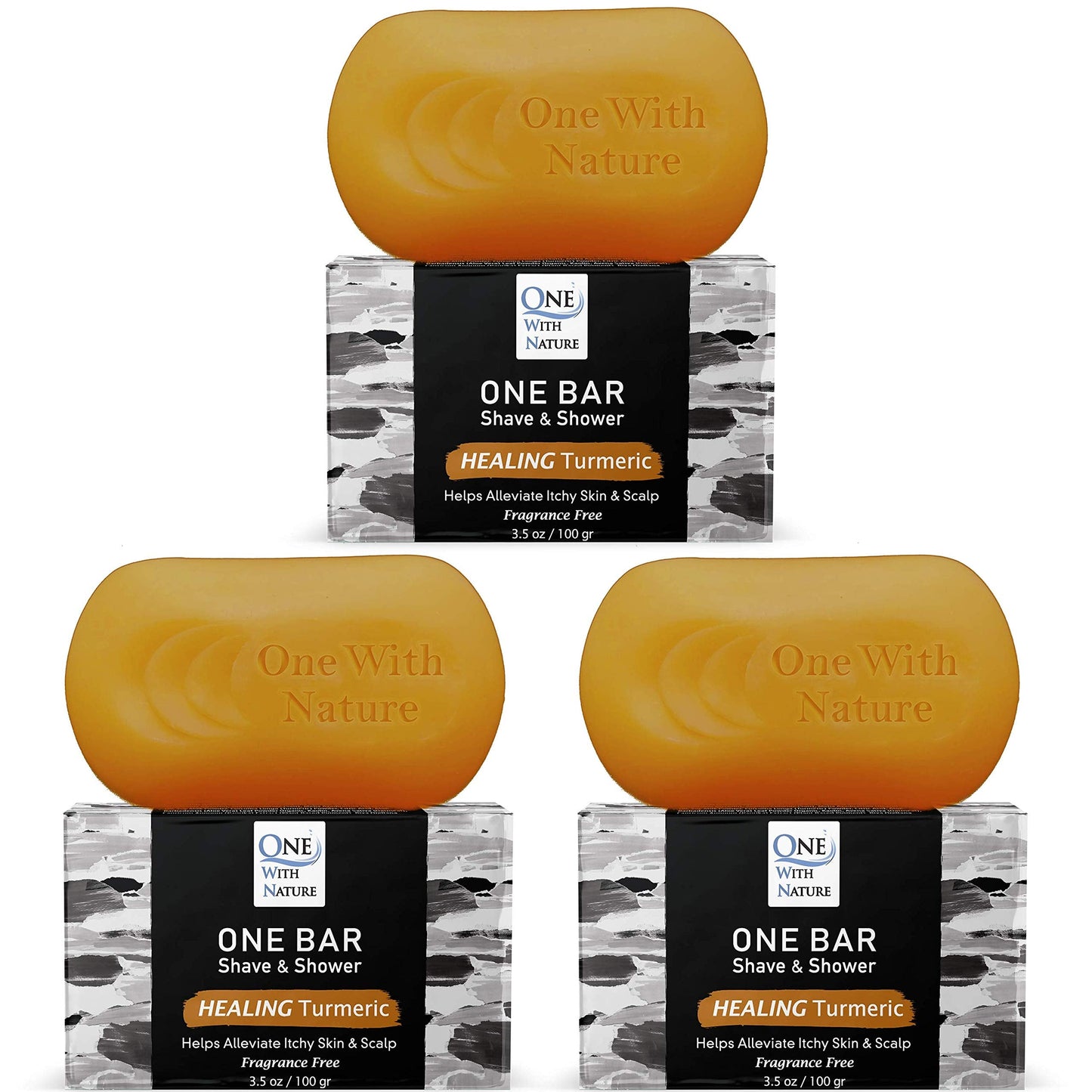 ONE Bar Healing Turmeric, Fragrance Free 3.5 oz 3 Pack - Shave, Shower, Shampoo, face, beard, body, hair/scalp, SuperFAT “oil” Infused: Avocado Beauty & Personal Care One With Nature