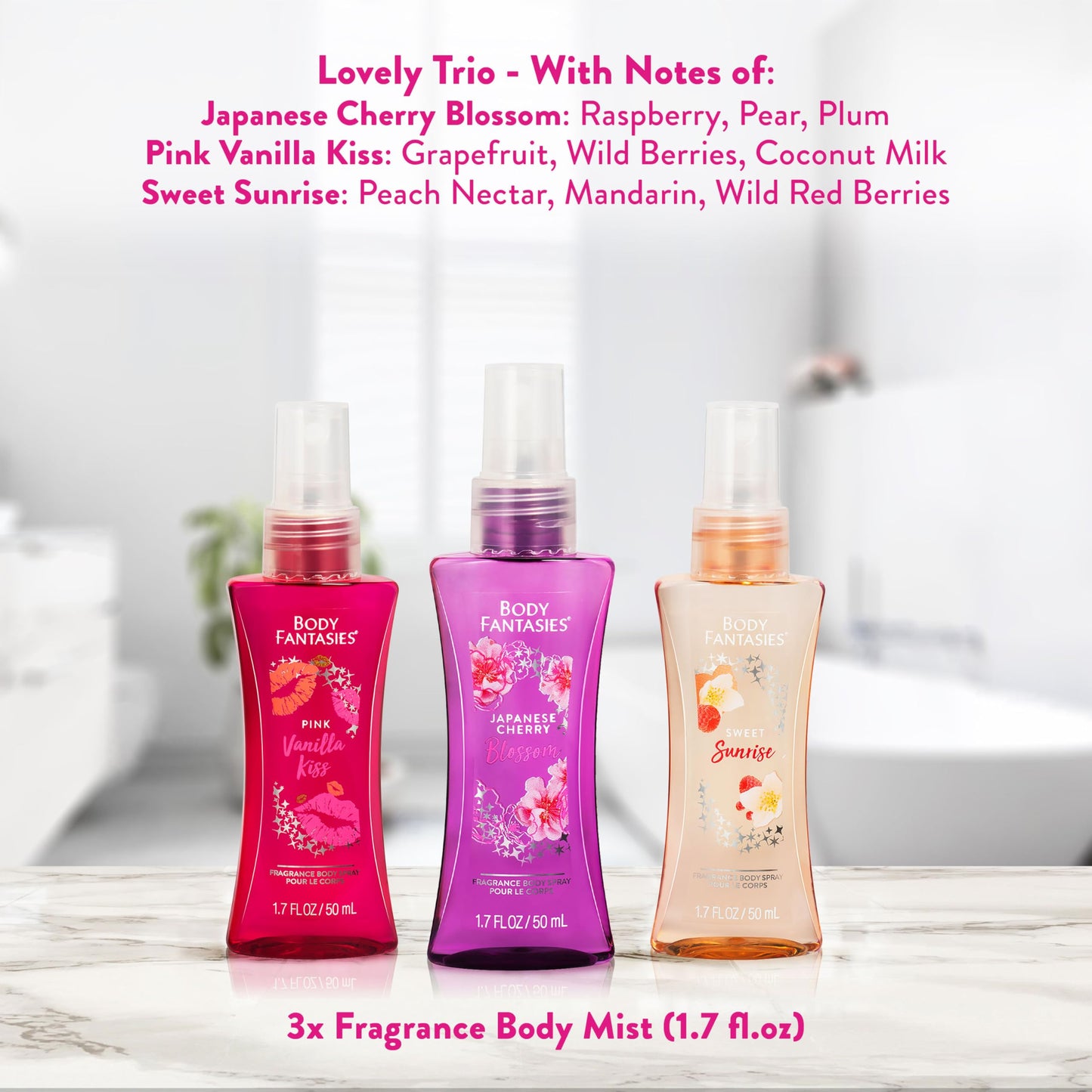 Body Fantasies Body Spray Holiday Gift Set for Her - 3 Piece Lovely Scents Sampler, Perfect for Stocking Stuffers Beauty & Personal Care Body Fantasies