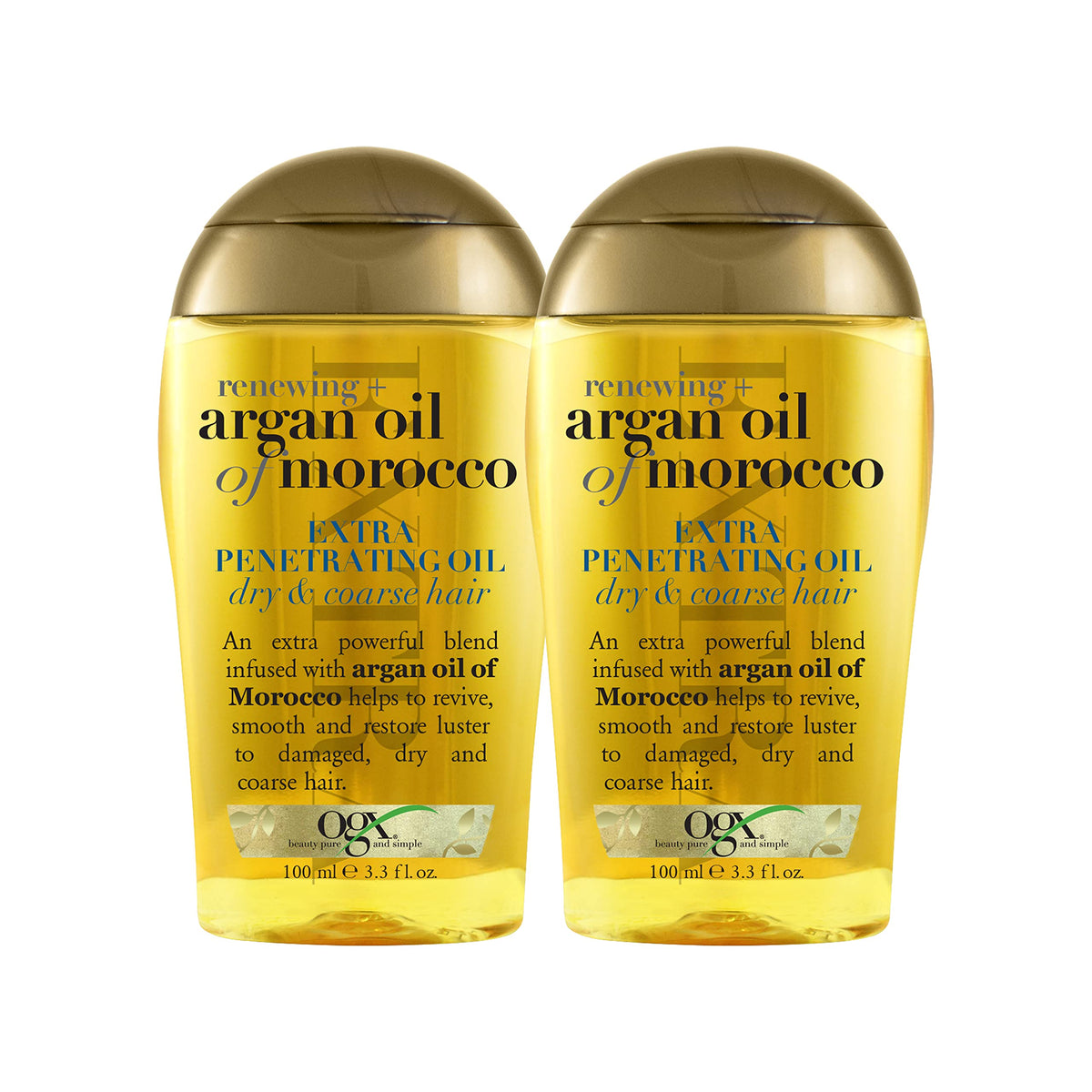 OGX Set of 2 Extra Strength Renewing + Argan Oil of Morocco Penetrating Hair Oil Treatment, Deep Moisturizing Serum for Dry, Damaged & Coarse Hair,