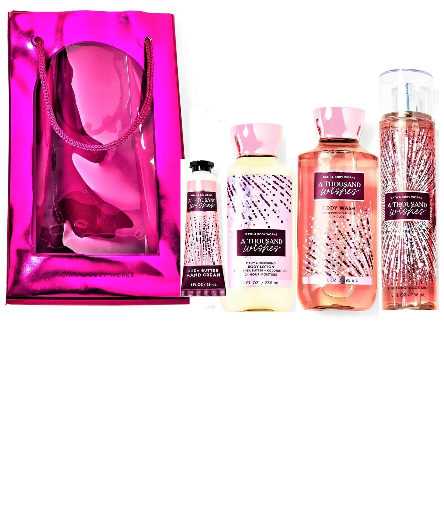 Bath & Body Works A Thousand Wishes - Gift Bag Set - Fine Fragrance Mist 8 Oz, Shower Gel 10 oz , Body Lotion 8 oz and Hand Cream with Shea Butter 1oz Beauty and Personal Care Bath & Body Works