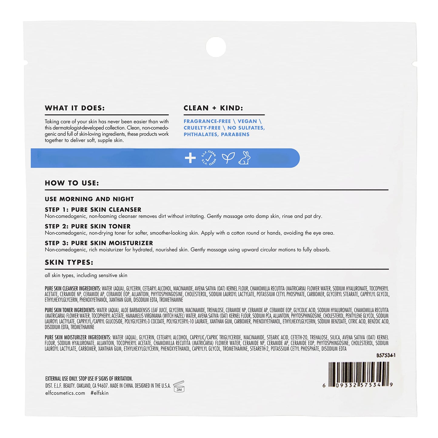 e.l.f. Skin Pure Skin Back to Basics Mini Kit, Clean & Gentle Cleanser, Toner & Moisturizer, Great for Sensitive Skin, TSA-Friendly Sizes Beauty & Personal Care e.l.f.