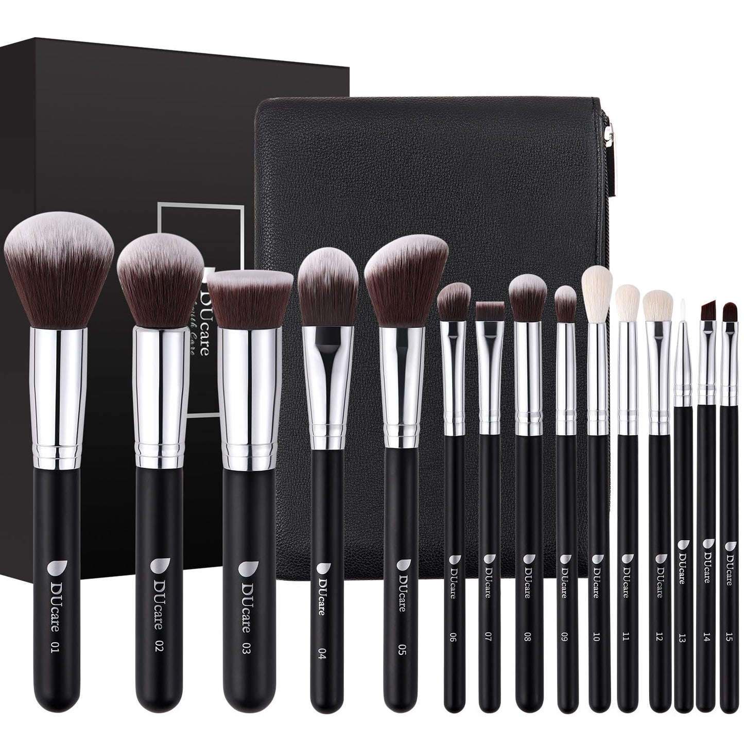 DUcare Makeup Brushes with Bag,15Pcs Christmas Makeup Brush Set Travel Kabuki Foundation Blending Blush Eyeliner Shadow Brow Concealer Brushes Kit Beauty & Personal Care DUcare