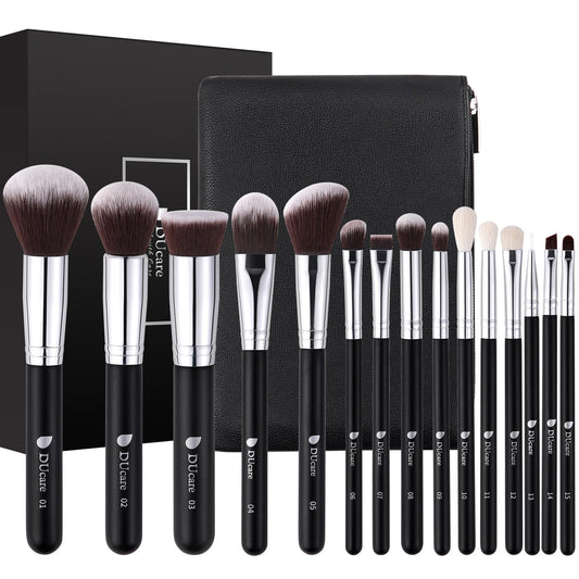 DUcare Makeup Brushes with Bag,15Pcs Christmas Makeup Brush Set Travel Kabuki Foundation Blending Blush Eyeliner Shadow Brow Concealer Brushes Kit Beauty & Personal Care DUcare