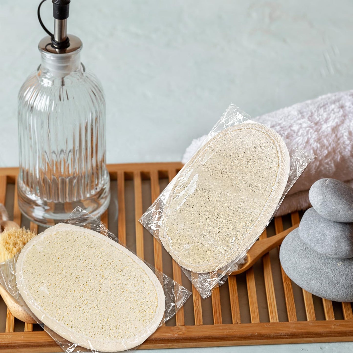 (50 Pcs) Kheoxusa Loofah Individually Wrapped,Individually Wrapped Loofahs,Individually Wrapped Loofah Exfoliating Body Scrubbers,Natural Loofah Luffa Beauty and Personal Care Kheoxusa
