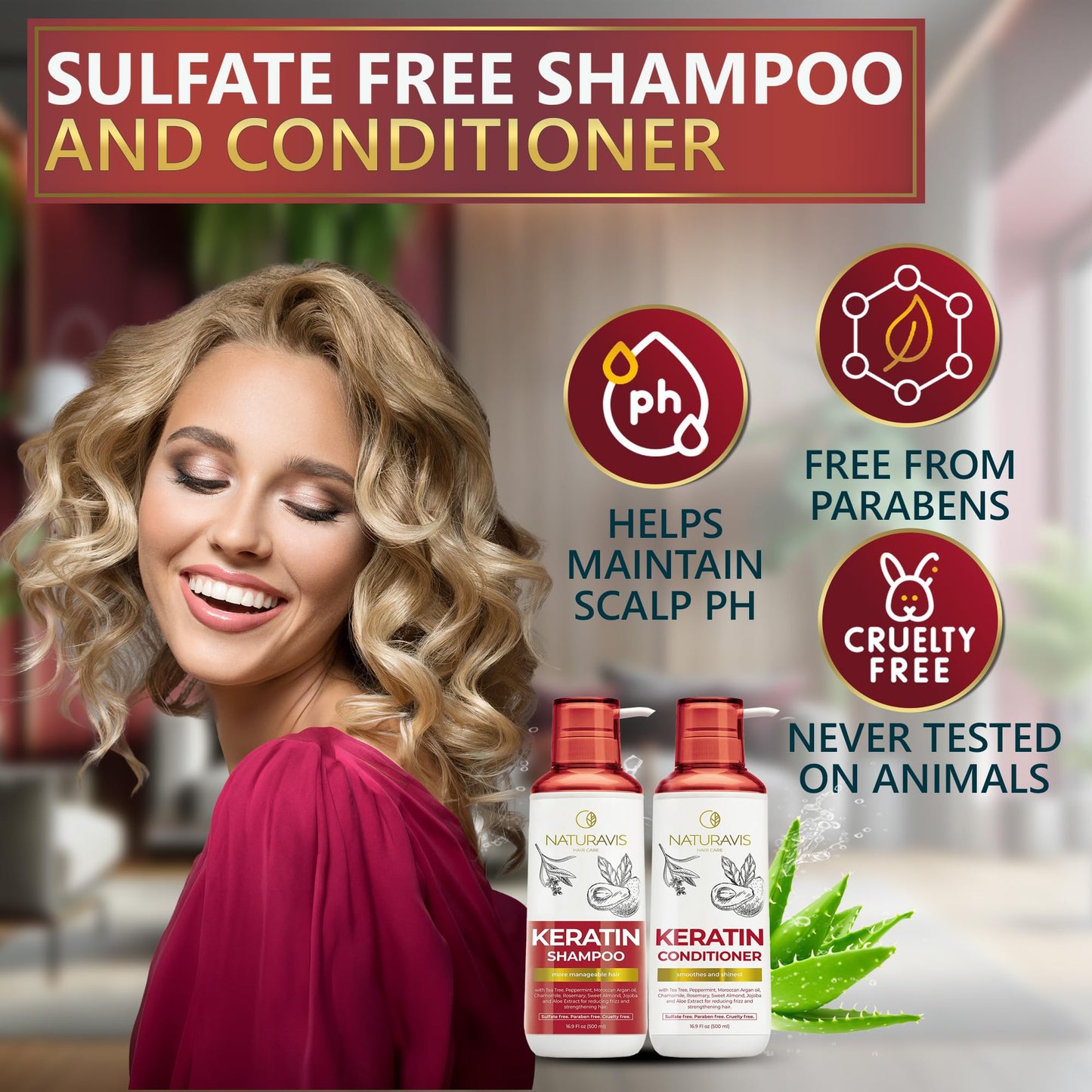 NATURAVIS Keratin Shampoo and Conditioner Set - Sulfate Free, All Hair Types - Women and Men - 16.9 Fl Oz (Pack of 2) Beauty & Personal Care NATURAVIS