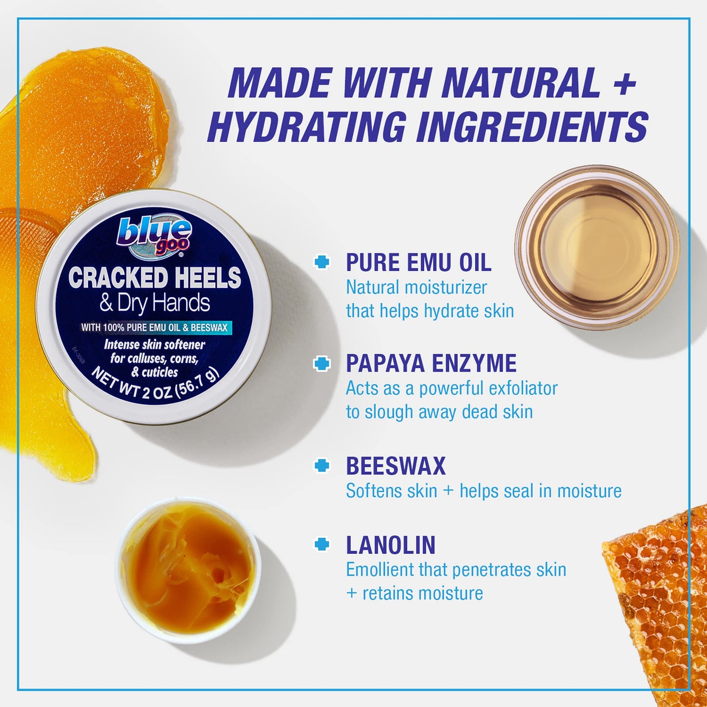 Blue Goo CRACKED HEELS & DRY HANDS Skin Softener for Dry Feet, Hands, Hydrating and Smoothing, Moisturizer, Dryness Relief, 2 Ounce, made with 100% Beauty & Personal Care Blue Goo