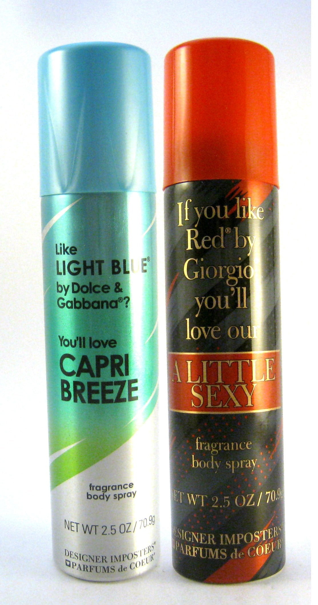 Parfums De Coeur Designer Imposters Women Body Spray 2.5 oz Bundle: (Capri Breeze/A Little Sexy) Beauty & Personal Care Parfums De Coeur