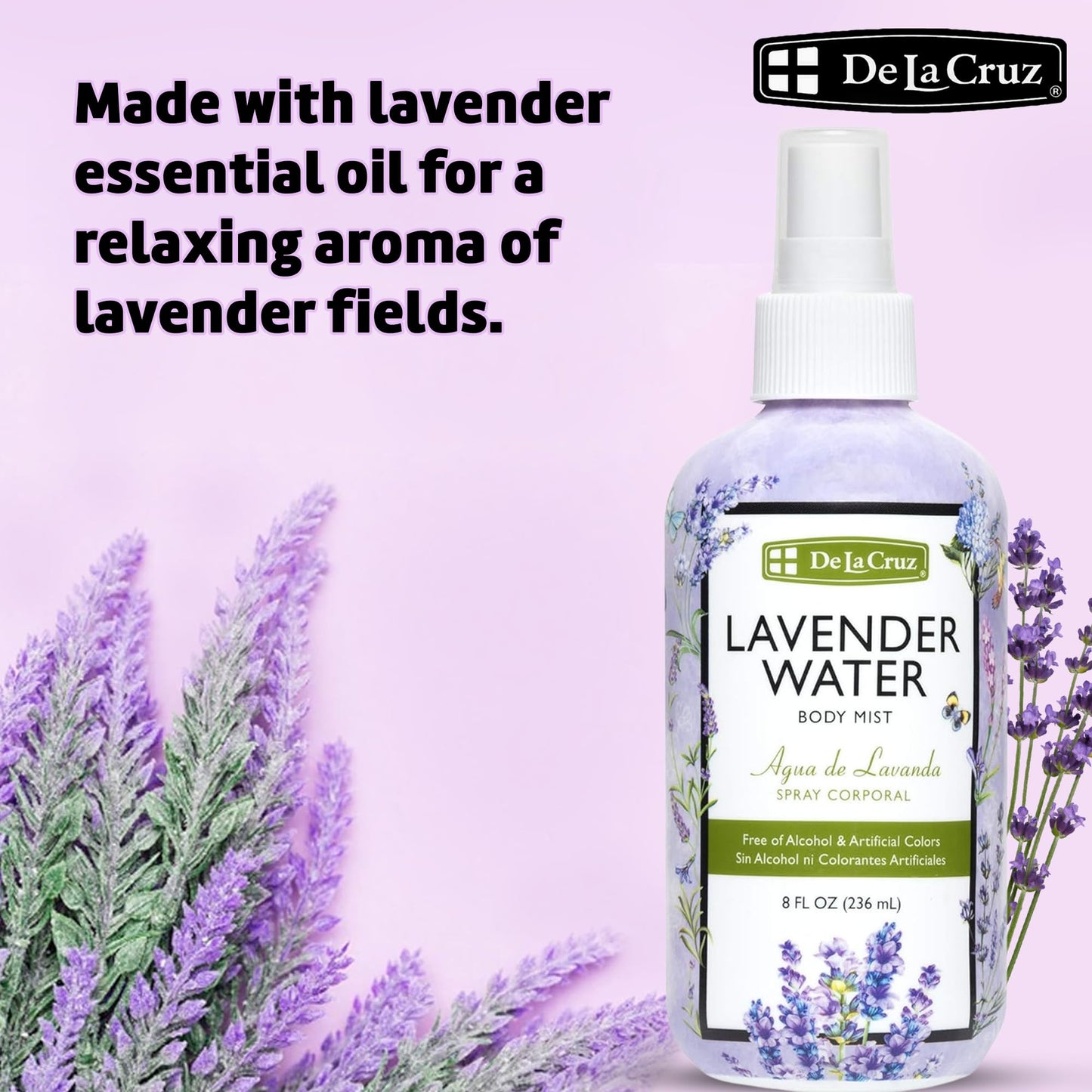 De La Cruz Lavender Water Body Mist - Lavender Spray body mist With Pure Lavender Essential Oil 8 fl oz (236 mL) Beauty & Personal Care De La Cruz