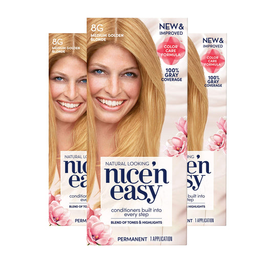 Clairol Nice'n Easy Permanent Hair Dye, 8G Medium Golden Blonde Hair Color, 3 Count Beauty & Personal Care Clairol