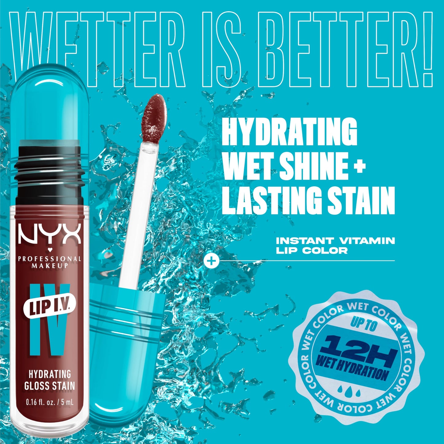 NYX PROFESSIONAL MAKEUP Lip IV Hydrating Glossy Lip Stain, Long-Lasting, Tinted, Vegan Formula with 12 HR Hydration - Mocha Me Wet (Brown) Beauty & Personal Care NYX PROFESSIONAL MAKEUP