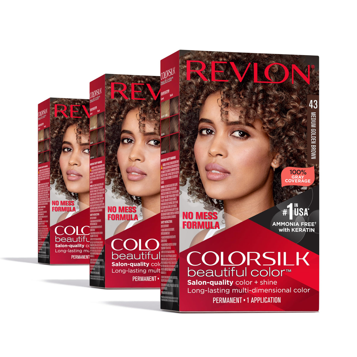 Revlon Colorsilk Beautiful Color Permanent Hair Color, (OLD VERSION) 43 Medium Golden Brown (Pack of 3) Beauty & Personal Care REVLON